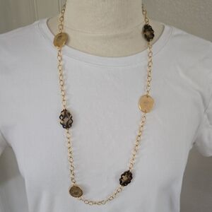 Gold Tortoiseshell Link Long Necklace - Women Jewelry